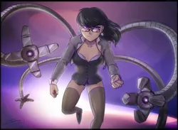 Size: 1280x939 | Tagged: artist:lemondevil, dead source, derpibooru import, doctor octavia, doctor octopus, female, glasses, human, humanized, looking at you, marvel comics, octavia melody, robotic arm, solo, solo female, spider-man, suggestive