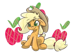 Size: 1000x700 | Tagged: apple, applejack, artist:heir-of-rick, cute, daily apple pony, derpibooru import, floppy ears, safe, simple background, sitting, style emulation