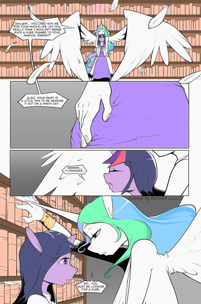 Size: 687x1042 | Tagged: anthro, artist:bakuhaku, artist:redoxx, breasts, comic, comic:royally screwed, derpibooru import, princess celestia, questionable, shipping, twilestia, twilight sparkle