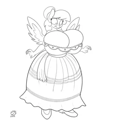 Size: 2760x2915 | Tagged: anthro, anthro oc, artist:badgerben, breast expansion, breasts, clothes, derpibooru import, dress, female, monochrome, nudity, oc, oc:georgia lockheart, pegasus, solo, suggestive, unofficial characters only