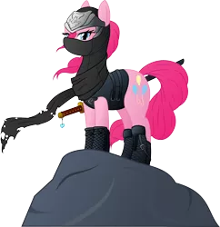 Size: 7038x7267 | Tagged: absurd resolution, artist:emedina13, clothes, crossover, derpibooru import, game, ninja, ninja gaiden, parody, pinkie pie, ryu hayabusa, safe, simple background, solo, transparent background, vector, video game, weapon