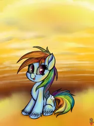 Size: 600x800 | Tagged: safe, artist:heavymetalbronyyeah, artist:mayathemadhatter, derpibooru import, rainbow dash, pegasus, pony, :p, cloud, cloudy, cute, dashabetes, female, mare, sitting, sky, smiling, solo, sunset, tongue out, unshorn fetlocks