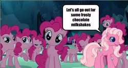 Size: 500x268 | Tagged: safe, derpibooru import, edit, edited screencap, screencap, pinkie pie, pinkie pie (g3), earth pony, pony, too many pinkie pies, cave, cave pool, clone, female, g3, mare, mirror pool, multeity, pinkie clone, send in the clones, that cute clone, the simpsons, too much pink energy is dangerous
