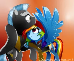 Size: 1181x984 | Tagged: safe, artist:supermare, derpibooru import, rainbow dash, thunderlane, pegasus, pony, beanie, clothes, cole macgrath, crossover, cute, dashabetes, delsin rowe, female, hat, infamous, infamous second son, male, mare, shipping, stallion, straight, thunderdash, video game