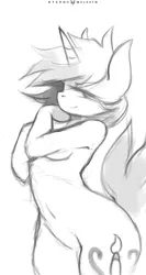 Size: 640x1200 | Tagged: anthro, anthro oc, artist:foxinshadow, belly button, derpibooru import, grayscale, monochrome, oc, oc:coffee bean, solo, suggestive, unofficial characters only