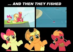 Size: 716x513 | Tagged: safe, derpibooru import, apple bloom, applejack, big macintosh, earth pony, pony, leap of faith, fishing, male, stallion