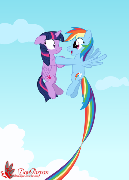 Size: 5000x7000 | Tagged: safe, artist:waveywaves, derpibooru import, rainbow dash, twilight sparkle, twilight sparkle (alicorn), alicorn, pony, absurd resolution, female, flying, lesbian, mare, shipping, twidash, vector