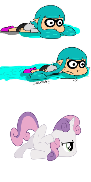 Size: 500x1000 | Tagged: anonymous artist, comparison, derpibooru import, inkling, safe, scootie belle, scooting, sloosh, splatoon, sweetie belle