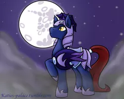 Size: 1280x1024 | Tagged: safe, artist:katiespalace, derpibooru import, oc, oc:midnight veil, unofficial characters only, pony, vampony, armor, male, moon, night, night guard, raised hoof, solo, stallion