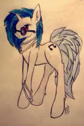 Size: 640x960 | Tagged: safe, artist:serenity, derpibooru import, vinyl scratch, pony, unicorn, glowstick, solo, traditional art