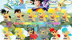 Size: 4000x2250 | Tagged: applejack, derpibooru import, dragon ball gt, dragon ball super, dragon ball z, ponified, rainbow dash, safe, son goku, super saiyan, super saiyan 2, super saiyan 3, super saiyan 4, super saiyan blue, super saiyan god, super saiyan god super saiyan, super saiyan princess, super saiyan red, transformation, twilight sparkle