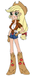 Size: 614x1302 | Tagged: safe, artist:edcom02, artist:jmkplover, derpibooru import, applejack, human, equestria girls, boots, clothes, cowboy boots, freckles, gloves, hat, humanized, shorts, simple background, solo, transparent background