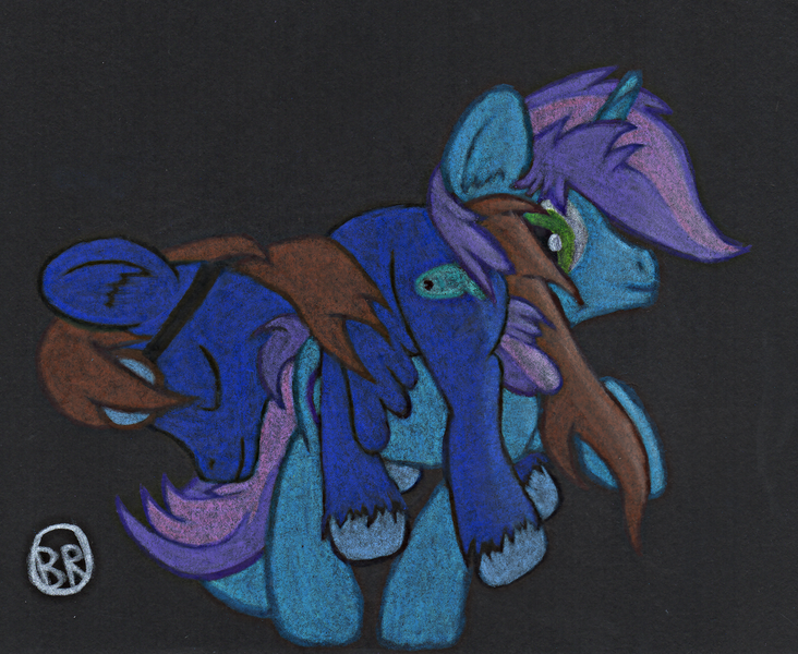 Size: 2115x1733 | Tagged: safe, artist:blastradiuss, derpibooru import, oc, oc:gyro tech, oc:seaward skies, unofficial characters only, pegasus, pony, unicorn, colored pencil drawing, cute, gay, goggles, gyward, male, shipping, traditional art