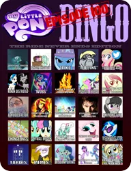 Size: 1900x2468 | Tagged: safe, derpibooru import, idw, bon bon, derpy hooves, doctor whooves, gilda, lyra heartstrings, octavia melody, roseluck, sunset shimmer, sweetie drops, time turner, trixie, twilight sparkle, oc, oc:fluffle puff, gryphon, pony, slice of life (episode), /mlp/, bingo, brony, david tennant, doctor who, fandom, fanon, fimfiction, headcanon, hype, it's happening, it's over, male, meghan mccarthy, my little pony logo, nowacking, stallion, tardis, the ride never ends, wub