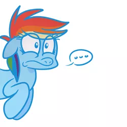 Size: 5120x5120 | Tagged: safe, artist:shinypikachu25, derpibooru import, rainbow dash, pegasus, pony, ..., absurd resolution, cute, female, floppy ears, frown, mare, quality, reaction image, simple background, solo, speech bubble, white background, wide eyes, worried