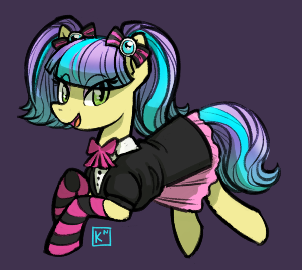 Size: 600x537 | Tagged: safe, artist:radioactive-k, derpibooru import, pixel pizazz, ponified, pony, equestria girls, rainbow rocks, clothes, equestria girls ponified, socks, solo, striped socks