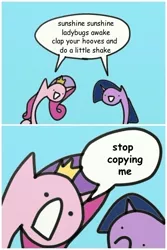 Size: 490x735 | Tagged: artist:wollap, comic, derpibooru import, princess cadance, quality, safe, stylistic suck, sunshine sunshine, twilight sparkle, wat