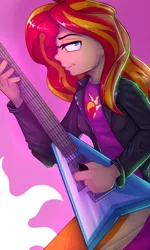 Size: 540x900 | Tagged: safe, artist:drbdnv, derpibooru import, sunset shimmer, equestria girls, rainbow rocks, flying v, guitar, solo, sunset shredder