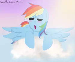 Size: 519x431 | Tagged: artist:wrath-marionphauna, cloud, cloudy, derpibooru import, happy, rainbow dash, safe, sky, solo