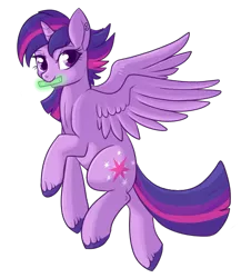 Size: 500x552 | Tagged: safe, artist:lulubell, derpibooru import, twilight sparkle, twilight sparkle (alicorn), alicorn, pony, alternate hairstyle, female, glowstick, mare, mouth hold, punklight sparkle, simple background, solo, transparent background