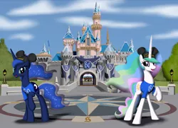 Size: 1600x1160 | Tagged: artist:avastindy, castle, celebration, derpibooru import, diamond, disneyland, princess celestia, princess luna, safe