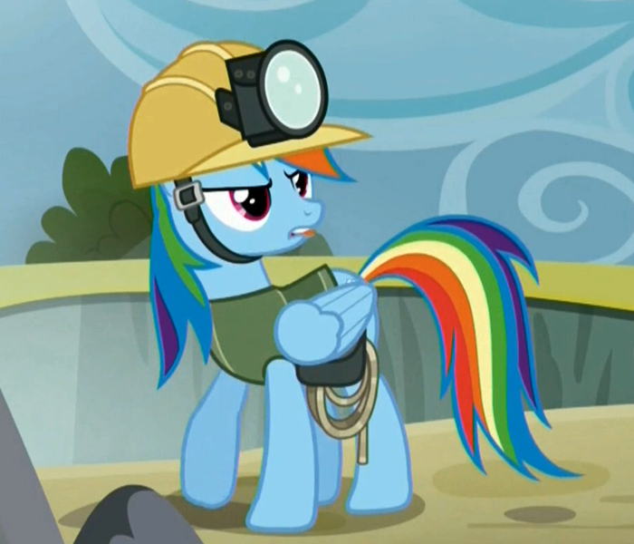 Size: 910x780 | Tagged: safe, derpibooru import, screencap, rainbow dash, the lost treasure of griffonstone, hard hat, hat, solo, tongue out, upset