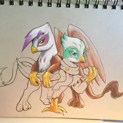 Size: 1280x1280 | Tagged: safe, artist:tsitra360, derpibooru import, gilda, greta, gryphon, the lost treasure of griffonstone, traditional art