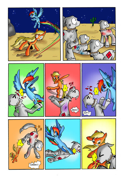 Size: 752x1063 | Tagged: semi-grimdark, artist:leon-z, derpibooru import, applejack, rainbow dash, pony, comic:appledash sour sweetness, appledash, blood, comic, female, fight, lesbian, shipping, violence