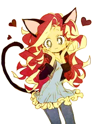 Size: 660x843 | Tagged: safe, artist:memoneo, derpibooru import, sunset shimmer, human, equestria girls, rainbow rocks, :3, adorable face, cat ears, cat tail, catgirl, clothes, cute, eared humanization, heart, humanized, jacket, jeans, kemonomimi, looking at you, neko, nekomimi, nyanset shimmer, pants, shimmerbetes, solo, tail, tailed humanization, weapons-grade cute