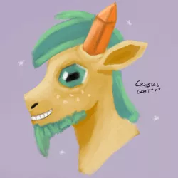 Size: 1000x1000 | Tagged: safe, artist:unsavorydom, derpibooru import, atomic crystal, beta particle, neighls bohr, crystal pony, goat, pony, goatified, grin, mlpgdraws, portrait, smiling, solo, species swap