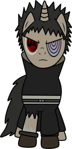 Size: 624x1280 | Tagged: safe, artist:lancerdarksoul, derpibooru import, ponified, pony, unicorn, angry, clothes, crossover, looking at you, mangekyo sharingan, naruto, rinnegan, simple background, solo, torn clothes, transparent background, uchiha obito