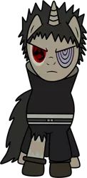 Size: 624x1280 | Tagged: safe, artist:lancerdarksoul, derpibooru import, ponified, pony, unicorn, angry, clothes, crossover, looking at you, mangekyo sharingan, naruto, rinnegan, simple background, solo, torn clothes, transparent background, uchiha obito