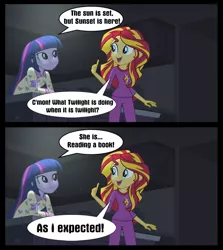 Size: 639x716 | Tagged: safe, derpibooru import, sunset shimmer, twilight sparkle, equestria girls, rainbow rocks, comic, engrish, joke, kitchen, obvious, obvious punchline, pun, tabun