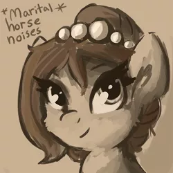 Size: 660x660 | Tagged: safe, artist:tjpones, derpibooru import, oc, oc:brownie bun, unofficial characters only, earth pony, pony, horse wife, brown background, bust, descriptive noise, female, horse noises, mare, meme, monochrome, portrait, sepia, simple background, solo