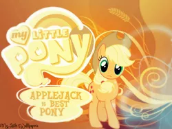 Size: 1024x768 | Tagged: safe, artist:discorded, artist:redpandapony, artist:xxstrawberry-rosexx, derpibooru import, applejack, earth pony, pony, best pony, emblem, female, logo, mare, vector, wallpaper