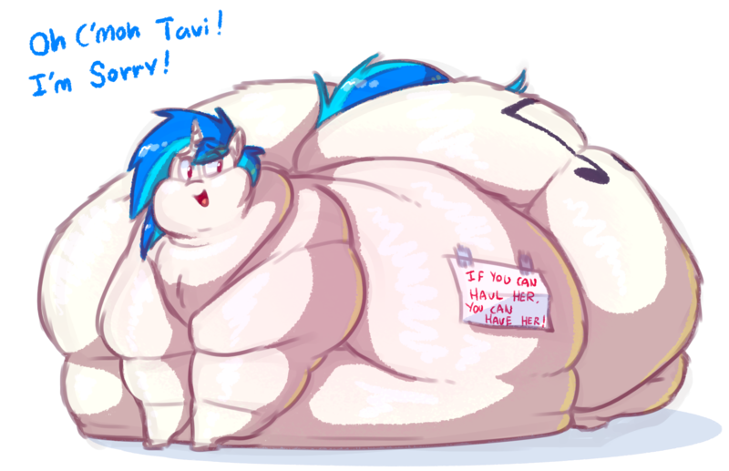 Size: 1591x1029 | Tagged: questionable, artist:secretgoombaman12345, derpibooru import, vinyl scratch, pony, unicorn, ass, belly, big belly, chubby cheeks, dj boot-3, double chin, fat, huge belly, huge butt, immobile, implied octavia, impossibly large belly, impossibly large butt, impossibly large everything, impossibly wide hips, large butt, morbidly obese, obese, sign, the ass was fat, vinyl ass, vinyl fat, wide hips, wub-tub