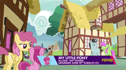 Size: 500x280 | Tagged: safe, derpibooru import, screencap, button mash, dance fever, dizzy twister, hugh jelly, merry may, neon lights, octavia melody, orange swirl, rising star, ruby pinch, vinyl scratch, earth pony, pony, slice of life (episode), animated, background pony, cello, colt, female, filly, gif, headbob, headphones, liquid button, male, mare, musical instrument, speakers, spinning, stallion, turntable pony, wide eyes, wubcart