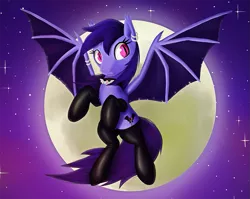 Size: 811x647 | Tagged: safe, artist:prodius, derpibooru import, oc, unofficial characters only, bat pony, pony, :3, clothes, ear piercing, female, latex, latex socks, leather, moon, piercing, slit eyes, socks, solo, spread wings, stars, wing piercing