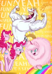 Size: 2480x3508 | Tagged: safe, artist:jowybean, derpibooru import, bulk biceps, pinkie pie, oc, oc:fluffle puff, fun, pink fluffy unicorns dancing on rainbows, r-dash 5000, yeah