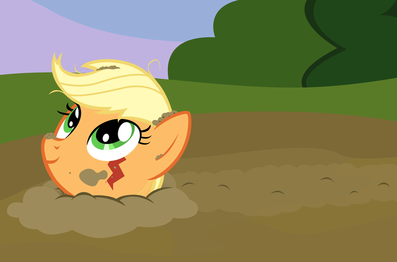 Size: 5017x3312 | Tagged: safe, artist:badumsquish, derpibooru import, applejack, monster pony, original species, pony, tatzlpony, cute, digging, dirt, dirty, female, looking up, messy mane, missing accessory, silly, silly pony, smiling, solo, tatzlbetes, tatzljack