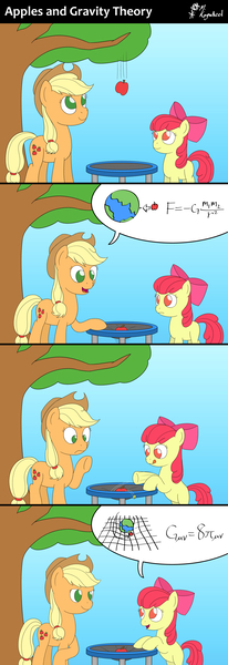 Size: 1920x5590 | Tagged: safe, artist:mkogwheel, derpibooru import, apple bloom, applejack, comic, fancy mathematics, general relativity, gravity, math, physics