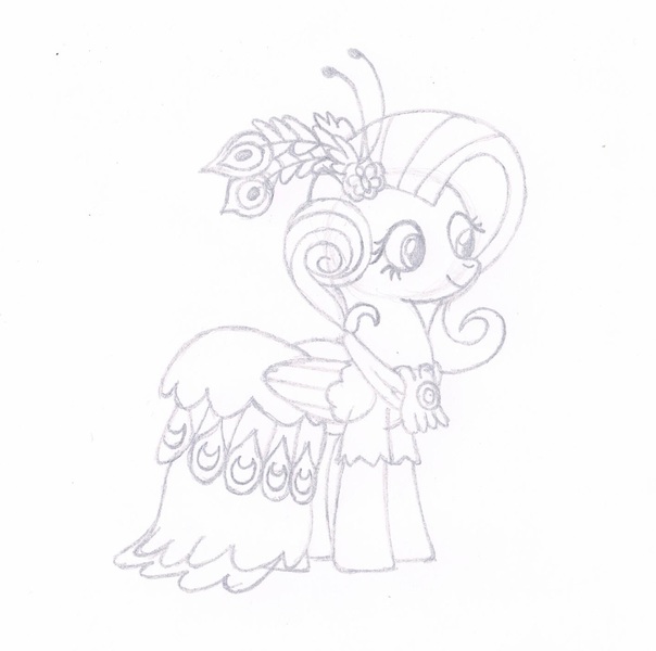 Size: 1421x1411 | Tagged: artist:fred7162, clothes, derpibooru import, dress, fluttershy, monochrome, safe, solo