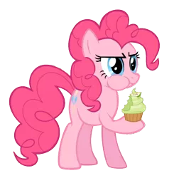 Size: 524x550 | Tagged: chewing, cupcake, derpibooru import, pinkie pie, safe, screencap, simple background, solo, transparent background, vector