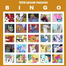 Size: 400x400 | Tagged: safe, derpibooru import, edit, edited screencap, screencap, babs seed, blossomforth, cherries jubilee, coco pommel, donut joe, fancypants, garble, gilda, iron will, little strongheart, mr breezy, ms. harshwhinny, pokey pierce, prince blueblood, rover, seabreeze, señor huevos, steven magnet, sunset shimmer, trixie, turf, twilight velvet, zecora, zippoorwhill, breezie, dragon, gryphon, mule, pony, zebra, slice of life (episode), bingo