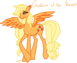 Size: 670x552 | Tagged: artist needed, safe, derpibooru import, applejack, alicorn, pegasus, pony, /mlp/, alicornified, applecorn, blushing, eyes closed, harvest goddess, race swap