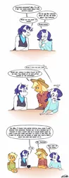 Size: 668x1700 | Tagged: safe, artist:siden, derpibooru import, applejack, rarity, oc, oc:ivory, oc:sparkling cider, anthro, comic, female, lesbian, rarijack, shipping, ultimare universe