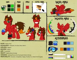 Size: 1011x790 | Tagged: safe, artist:h-stallionwolf, derpibooru import, oc, oc:marker pace, unofficial characters only, pegasus, pony, belly button, cute, cutie mark, goggles, male, painter, racer, reference sheet, solo, speed, stallion