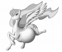 Size: 1230x1036 | Tagged: artist:symplefable, belly, derpibooru import, missing accessory, monochrome, prancing, preglestia, pregnant, princess celestia, safe, solo