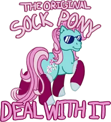 Size: 976x1064 | Tagged: artist:anscathmarcach, clothes, deal with it, derpibooru import, g3, minty, mouthpiece, safe, simple background, socks, solo, sunglasses, that pony sure does love socks, transparent background