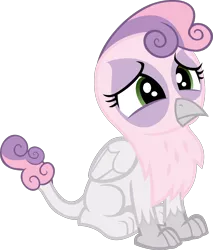 Size: 1238x1454 | Tagged: safe, artist:jerick, derpibooru import, sweetie belle, gryphon, cute, frown, griffonized, simple background, sitting, solo, species swap, transparent background, vector